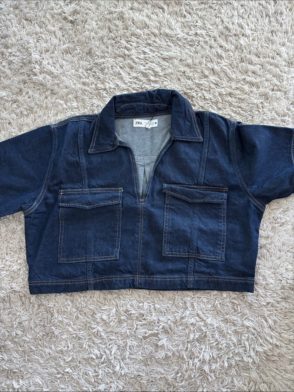 Zara Dark Blue Cropped Denim Jacket